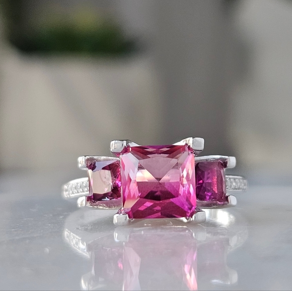 Pink Topaz Gemstone Ring, 925 Sterling Silver Charmed Aroma - Picture 4 of 6